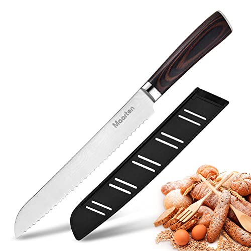 ABITALENT Bread Knife 8 Inch with Sheath, Ultra Sharp High Carbon Stainless Steel Bread Blade Cutting Slicing Knife for Homemade Bread, Bagels, Cake