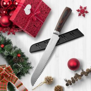 ABITALENT Bread Knife 8 Inch with Sheath, Ultra Sharp High Carbon Stainless Steel Bread Blade Cutting Slicing Knife for Homemade Bread, Bagels, Cake