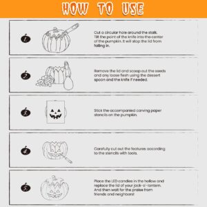 HOPEMATE 17 PCS Pumpkin Carving Kit for Kids&Adults with Witch Hats LED Candles Stainless Molds Pumpkin Carving Cutting Knife Set