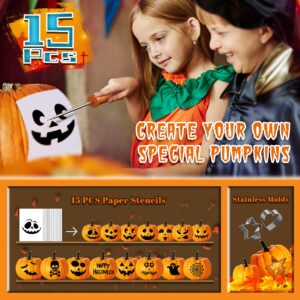 HOPEMATE 17 PCS Pumpkin Carving Kit for Kids&Adults with Witch Hats LED Candles Stainless Molds Pumpkin Carving Cutting Knife Set