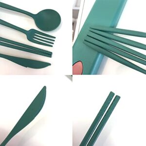 OURASHERO 4pcs Creative Plastic Tableware Set Light & Durable Cutlery Set Reusable Chopsticks Spoon Knife and Fork for Kids Adult Household Picnics Travel Gift with Storage Box