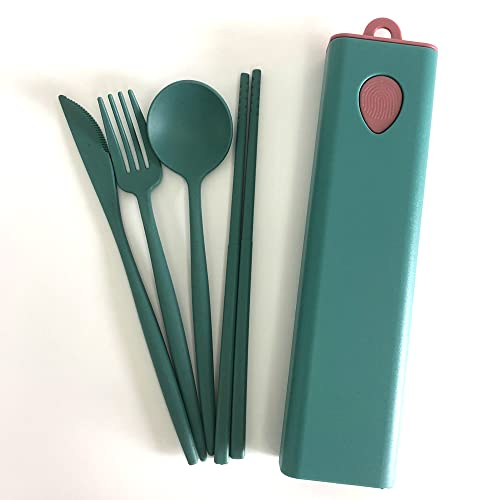 OURASHERO 4pcs Creative Plastic Tableware Set Light & Durable Cutlery Set Reusable Chopsticks Spoon Knife and Fork for Kids Adult Household Picnics Travel Gift with Storage Box