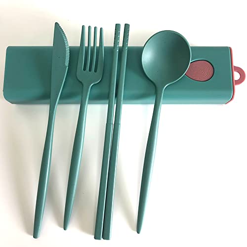 OURASHERO 4pcs Creative Plastic Tableware Set Light & Durable Cutlery Set Reusable Chopsticks Spoon Knife and Fork for Kids Adult Household Picnics Travel Gift with Storage Box