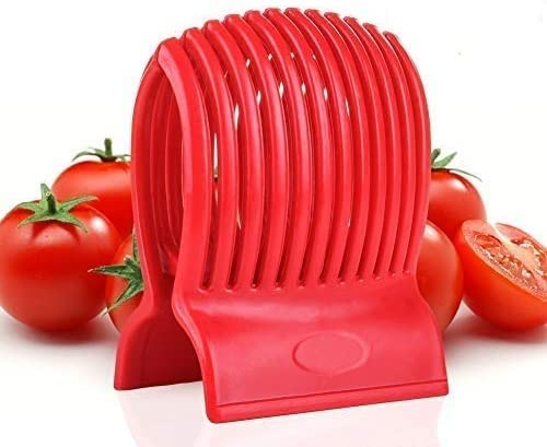 WOIWO Multi use Tomato Slicer Holder Potatoes Round Fruits Vegetables Tools Kitchen Cutting Aid Get Perfectly Sliced Tomato And Vegetable Slices With Half The Prep Time