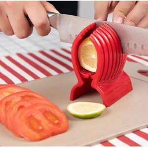 WOIWO Multi use Tomato Slicer Holder Potatoes Round Fruits Vegetables Tools Kitchen Cutting Aid Get Perfectly Sliced Tomato And Vegetable Slices With Half The Prep Time