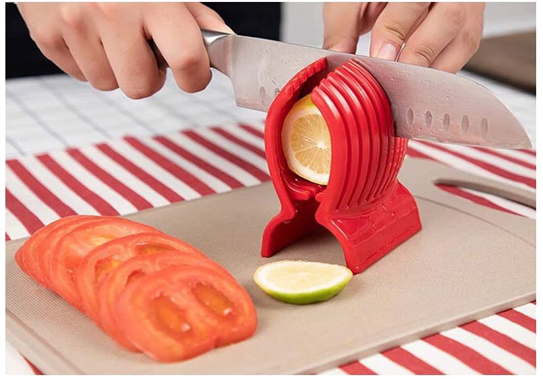 WOIWO Multi use Tomato Slicer Holder Potatoes Round Fruits Vegetables Tools Kitchen Cutting Aid Get Perfectly Sliced Tomato And Vegetable Slices With Half The Prep Time