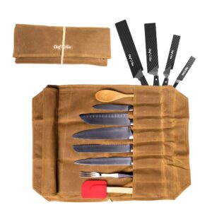 chef sac chef knife waxed canvas roll bag with 4-pack knife guards included