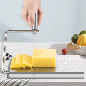 linalife cheese slicer blade wire cutter cake board butter slicer tool stainless steel cheese slicers for block cheese heavy duty, stainless steel cheese slicer with 5 replacement wires