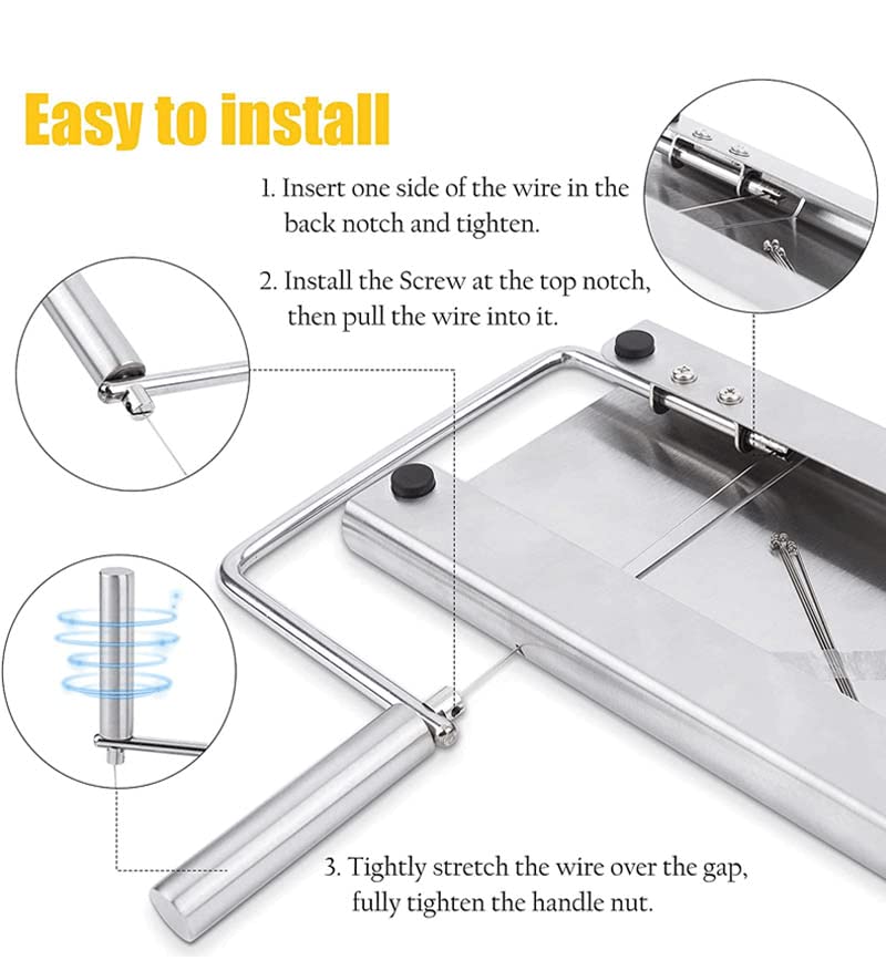 LinaLife Cheese Slicer Blade Wire Cutter Cake Board Butter Slicer Tool Stainless Steel Cheese Slicers for Block Cheese Heavy Duty, Stainless Steel Cheese Slicer with 5 Replacement Wires