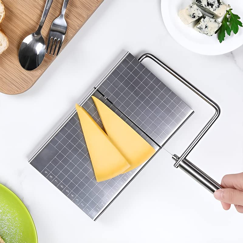 LinaLife Cheese Slicer Blade Wire Cutter Cake Board Butter Slicer Tool Stainless Steel Cheese Slicers for Block Cheese Heavy Duty, Stainless Steel Cheese Slicer with 5 Replacement Wires