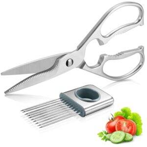 WELLSTAR Sharp Kitchen Knives 5 Piece Set, Chef Carving Bread Utility Paring Knife + Come Apart Heavy Duty Chicken Meat Scissors Shears with German Stainless Steel Blade + Universal Knife Block Holder