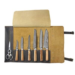 kitchen chef knife set 7 pieces, made of japnese aus10 damascus steel, premium kitchen knife set with olive wood handle