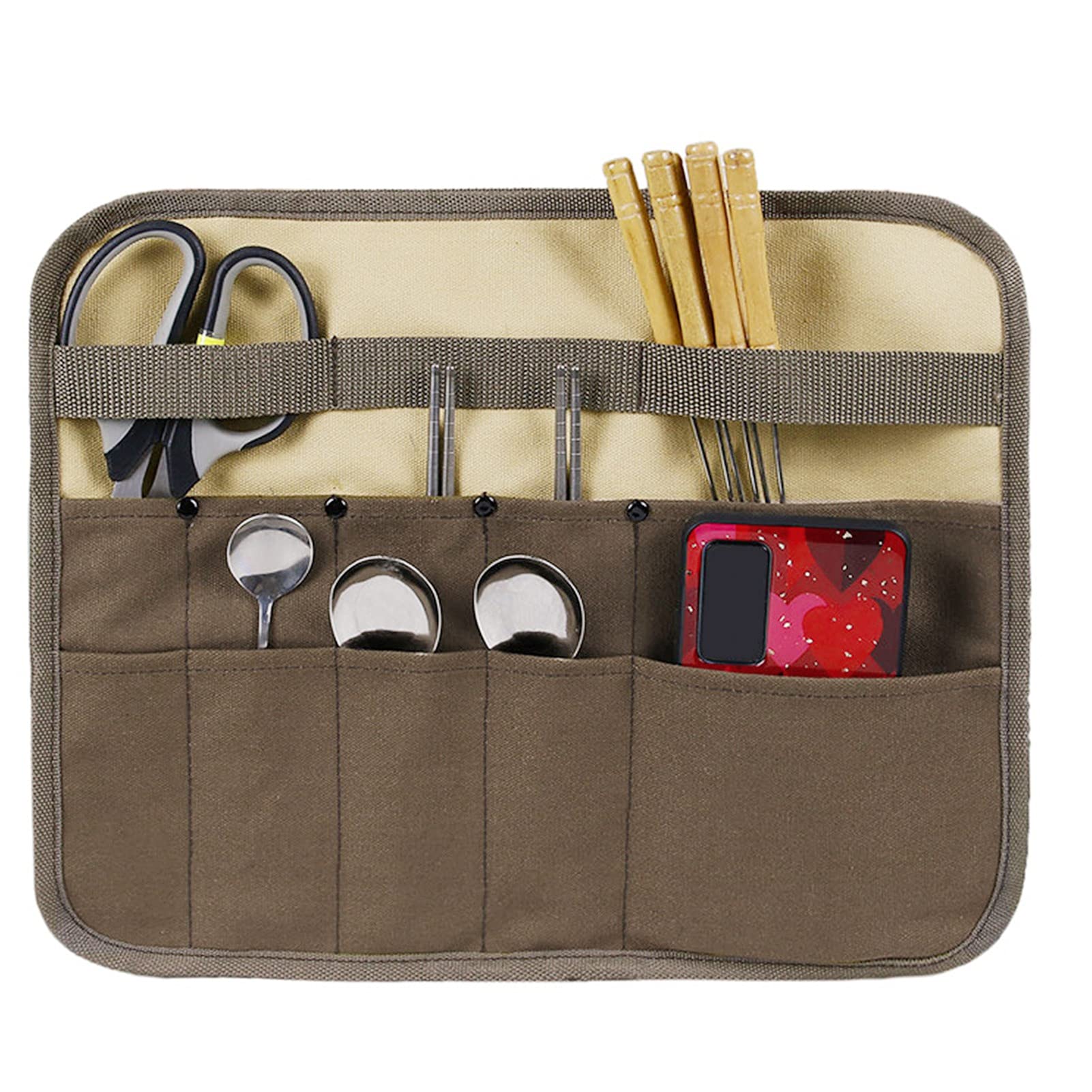 Camping Utensil Bag, Knife Roll Bag for Chefs Canvas Roll Up Culinary Bag Tableware Storage Hanging Bag Multi-purpose Knife Cover for Cooking, Camping