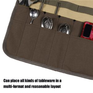 Camping Utensil Bag, Knife Roll Bag for Chefs Canvas Roll Up Culinary Bag Tableware Storage Hanging Bag Multi-purpose Knife Cover for Cooking, Camping