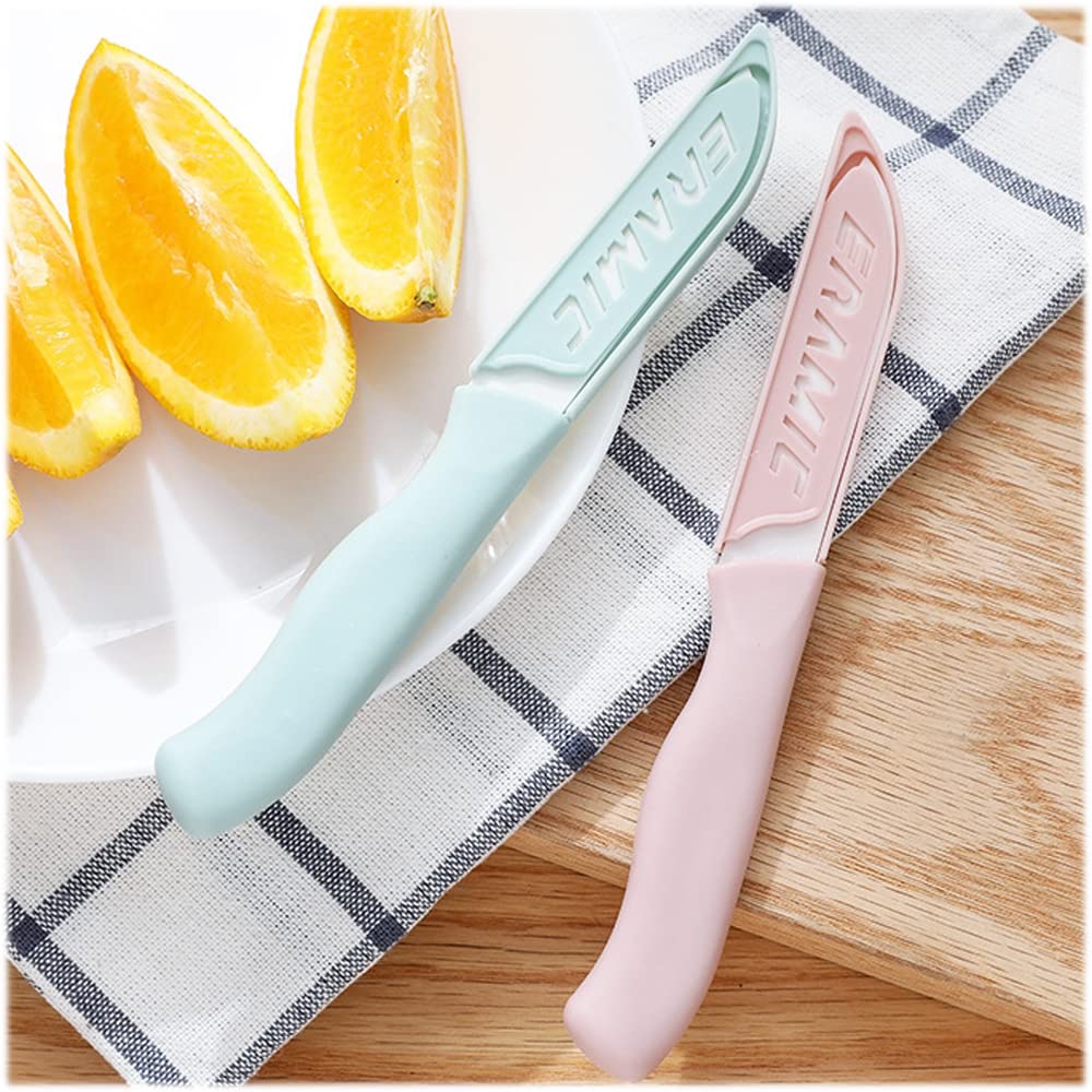 WWZJ 6 Pack Ceramic Paring Knife with Knife Cover, Lightweight Ceramic Knives, Fruit and Vegetable Small Knife (Ceramic, Blue)