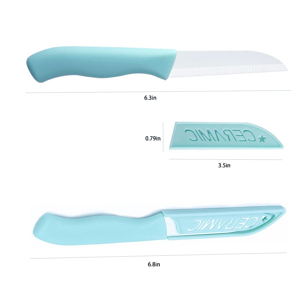 WWZJ 6 Pack Ceramic Paring Knife with Knife Cover, Lightweight Ceramic Knives, Fruit and Vegetable Small Knife (Ceramic, Blue)