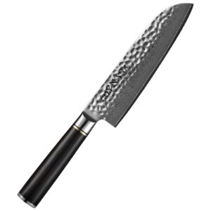 goynana luxury santoku knife 7 inch ultra sharp and non stick blade of damascus chef knife, with japanese knives ebony wood handle | 67 layers high carbon stainless steel | fancy gift box