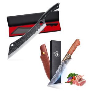 purplebird 12 inch carving knife ultra sharp slicing knife feather boning butcher knife with leather sheath