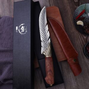 PURPLEBIRD 12 Inch Carving Knife Ultra Sharp Slicing Knife Feather Boning Butcher Knife with Leather Sheath