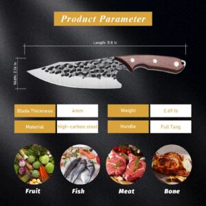 Huusk Hand Forged Boning Knife for Meat Cutting Bundle with Butcher Meat Cleaver Japan Kitchen Knife for Home, Outdoor, Camping Thanksgiving Christmas Gifts