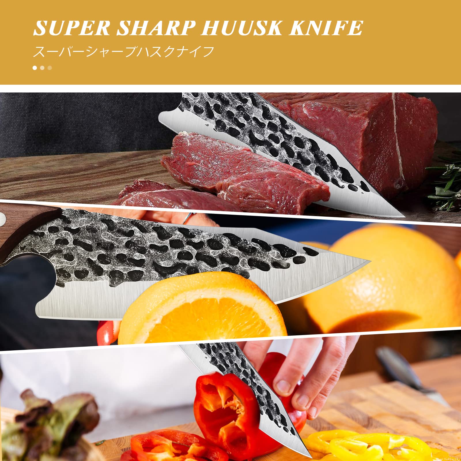 Huusk Hand Forged Boning Knife for Meat Cutting Bundle with Butcher Meat Cleaver Japan Kitchen Knife for Home, Outdoor, Camping Thanksgiving Christmas Gifts