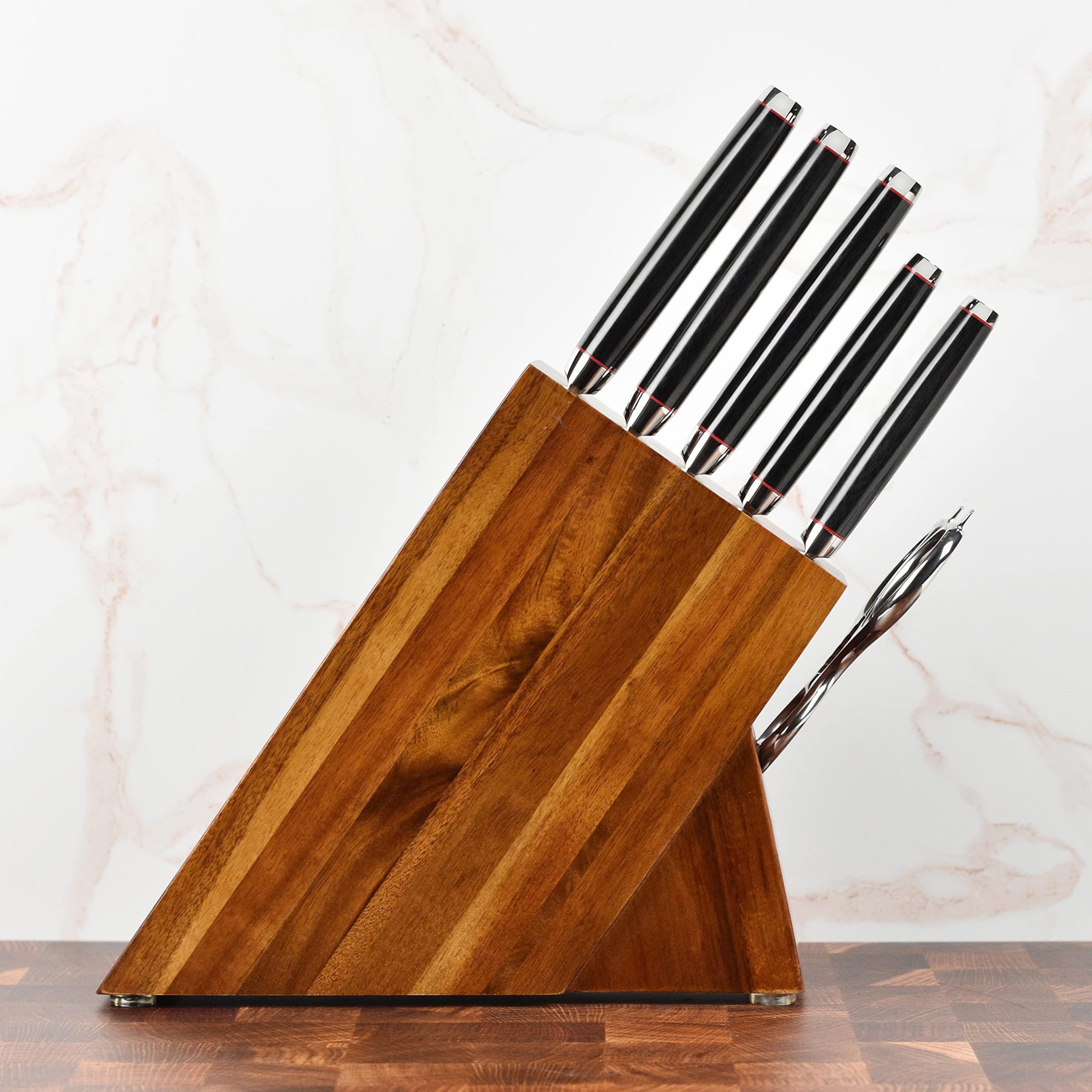 Enso SG2 7 Piece Acacia Slim Knife Block Set - Made in Japan - 101 Layer Stainless Damascus