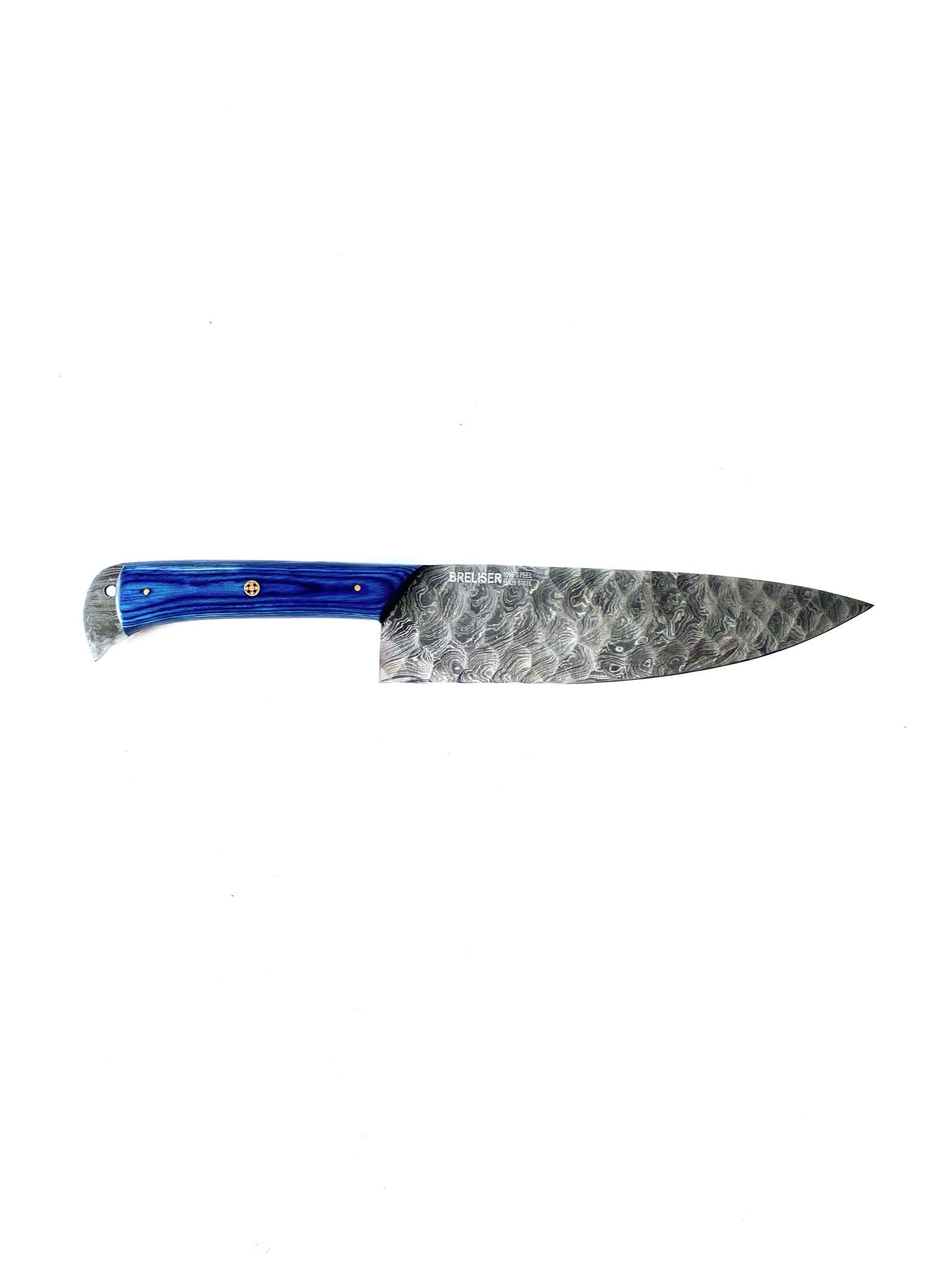 Breliser 3-Piece Diamond-Hammered Damascus Knife Set, Blue Pakkawood Handle - Chef, Santoku, Paring - Leather Knife Roll - Knife Care Kit