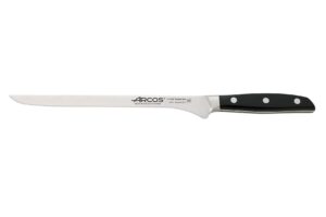 arcos carving knife 10 inch stainless steel. ham slicer knife to cut ham and meat. ergonomic polyoxymethylene handle and 250mm blade. series manhattan. color black