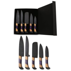 WWPRODUCTCO Handmade Chef Knife Set - Complete Professional 5PCS Kitchen Knife Set Chopping, Bonning, Cleaver, Fruit Knives Set