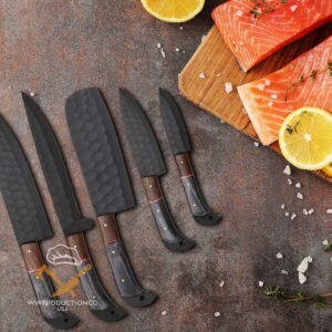 WWPRODUCTCO Handmade Chef Knife Set - Complete Professional 5PCS Kitchen Knife Set Chopping, Bonning, Cleaver, Fruit Knives Set