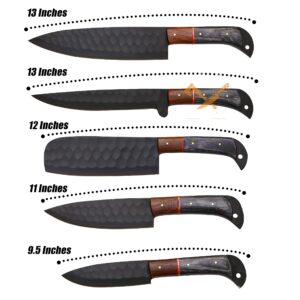 WWPRODUCTCO Handmade Chef Knife Set - Complete Professional 5PCS Kitchen Knife Set Chopping, Bonning, Cleaver, Fruit Knives Set