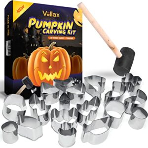 pumpkin carving kit with hammer - halloween decor - pumpkin carving stencils - pumpkin carving tools for halloween decoration, safe & easy for kids - 24 pieces