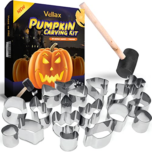 Pumpkin Carving Kit with Hammer - Halloween Decor - Pumpkin Carving Stencils - Pumpkin Carving Tools for Halloween Decoration, Safe & Easy for Kids - 24 Pieces