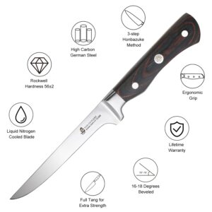 TUO Boning Knife 5.5 inch Flexible Filleting Knife Fish Knife German High Carbon Stainless Steel Kitchen Knife with Ergonomic Pakkawood Handle-New Legacy Series