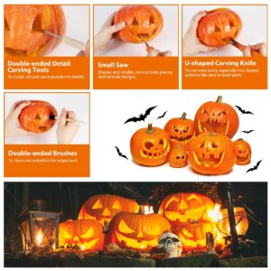Unomor Halloween Pumpkin Carving Tools Kit, 15 PCS Professional Pumpkin Carving Set Includes Wooden Sculpture Knife Saw Marker for Halloween Pumpkin Decoration, Easily Carve Jack-O-Lantern