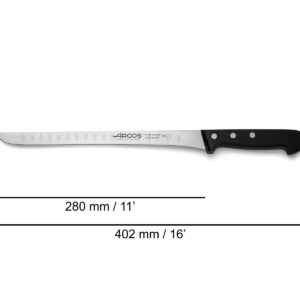 ARCOS Carving Knife 11 Inch Stainless Steel. Ham Slicer Knife to Cut Ham and Meat. Ergonomic Polyoxymethylene Handle and 280mm Blade. Series Universal. Color Black