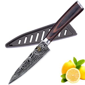 fukep paring knife 3.5 inch - kitchen fruit knife forged from stainless steel 5cr15mov(hrc56), razor sharp small paring knife with cover for home, small kitchen knife for peeling, and cutting fruit