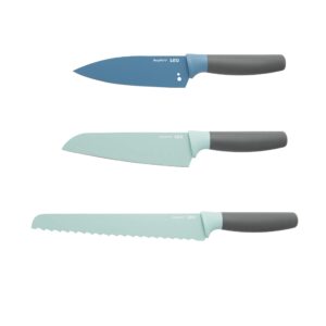 berghoff leo non-stick stainless steel sharp serrated blade set of 3pc knives pp fitted protective sleeve built-in herb stripper soft-touch pp soft grip handle