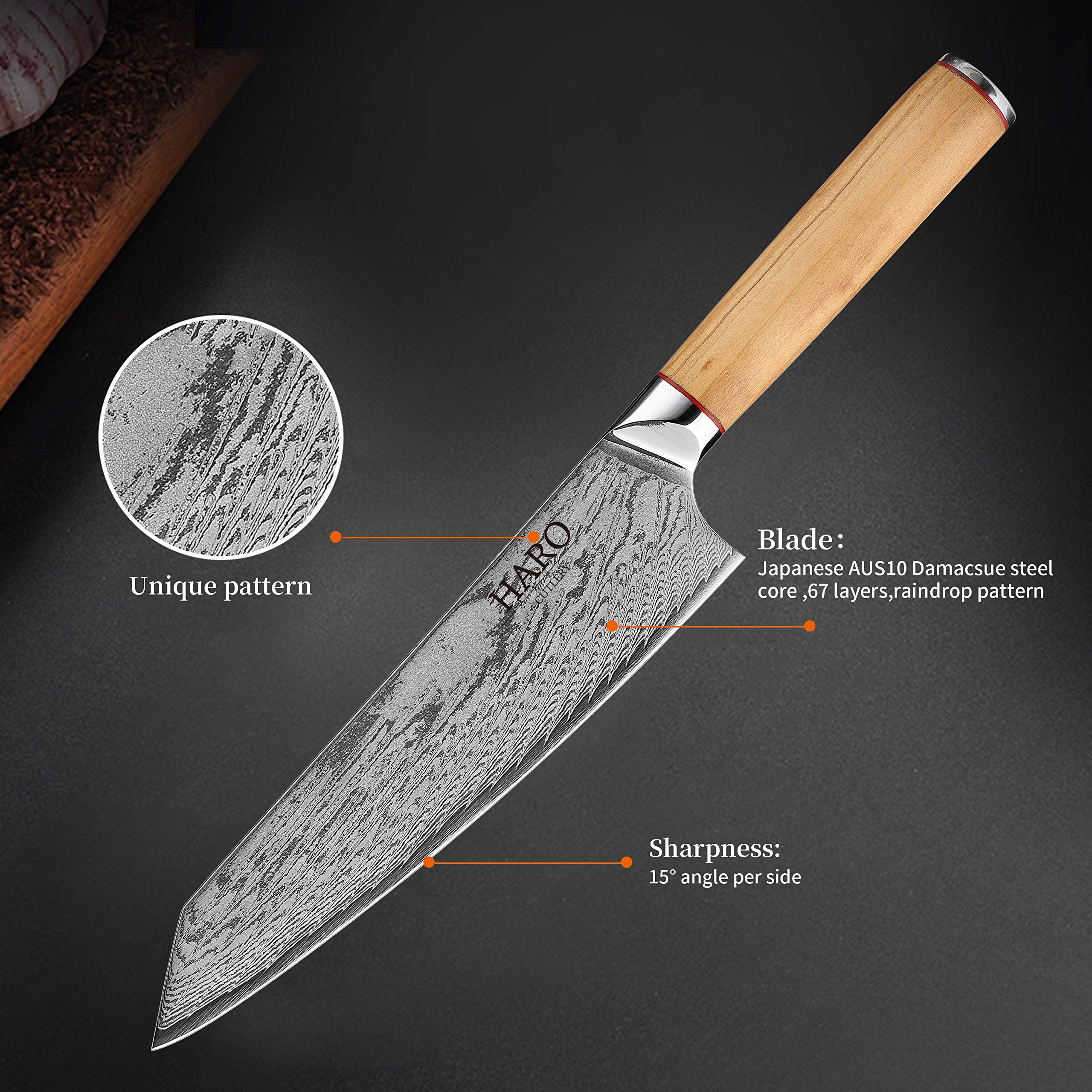 HARO CUTLERY Premium Series 9-piece Japanese Chef Knife Set | Damascus Knife Set | Forged AUS10V Steel Chef Knife Set Professional | Razor Sharp Knives Set For Kitchen | Kitchen Knife Set