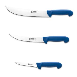 jero p3 series butcher and bbq knife set - 10 inch cimeter - 8 inch breaking and trim - 5 inch curved boning - 3-piece meat processing set