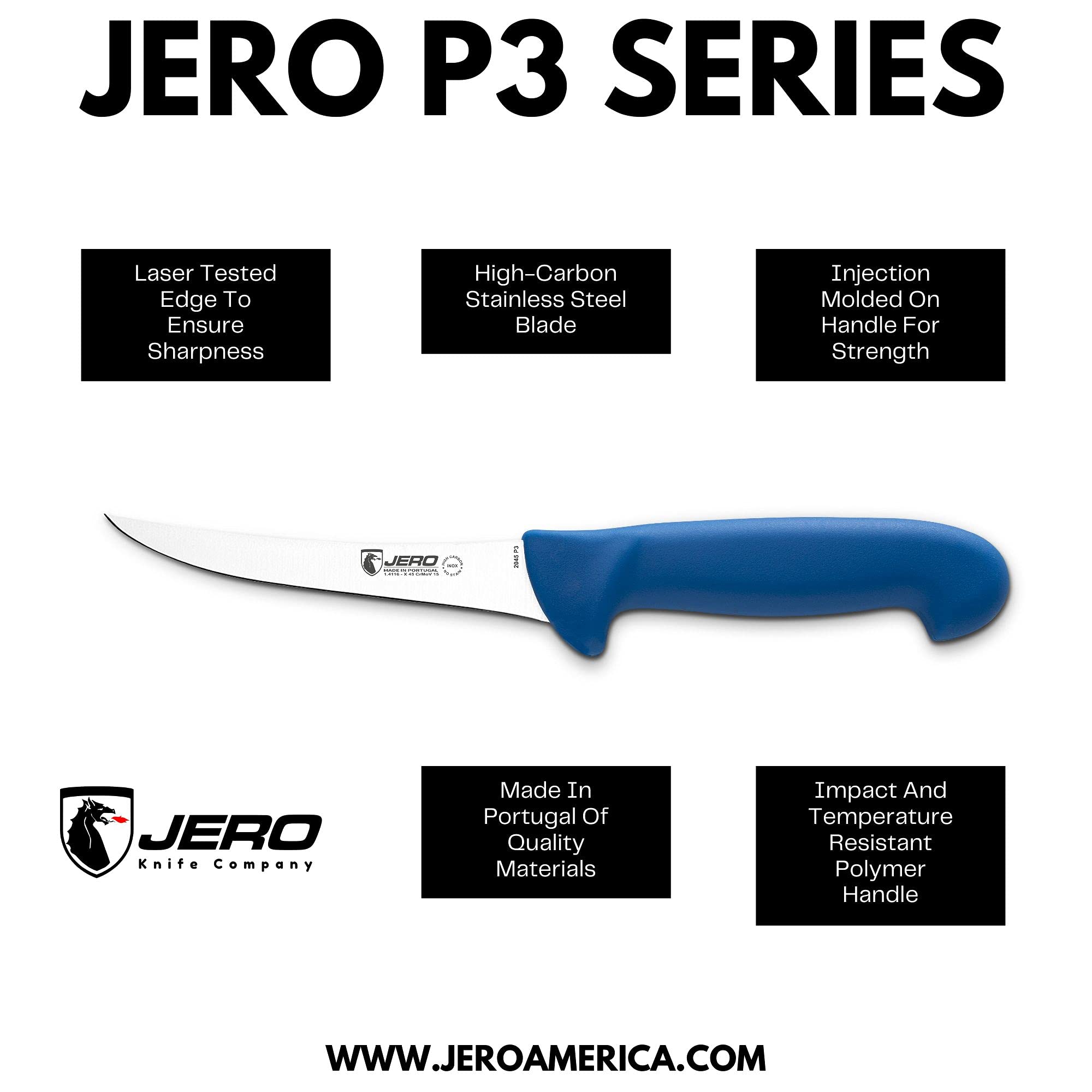 Jero P3 Series Butcher And BBQ Knife Set - 10 Inch Cimeter - 8 Inch Breaking and Trim - 5 Inch Curved Boning - 3-Piece Meat Processing Set