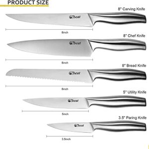 Fashionwu 5pcs Kitchen Knife Set, Stainless Steel Chef Knife Set, Kitchen Knives Set with Transparent Cover, Non-Slip Handle, Santoku Knife, Serrated Bread Knife, Kitchen Cooking Set with Gift Box