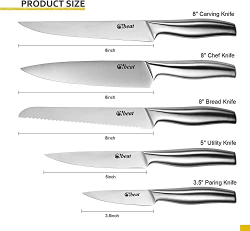 Fashionwu 5pcs Kitchen Knife Set, Stainless Steel Chef Knife Set, Kitchen Knives Set with Transparent Cover, Non-Slip Handle, Santoku Knife, Serrated Bread Knife, Kitchen Cooking Set with Gift Box