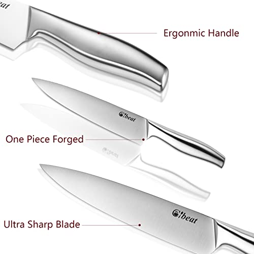 Fashionwu 5pcs Kitchen Knife Set, Stainless Steel Chef Knife Set, Kitchen Knives Set with Transparent Cover, Non-Slip Handle, Santoku Knife, Serrated Bread Knife, Kitchen Cooking Set with Gift Box