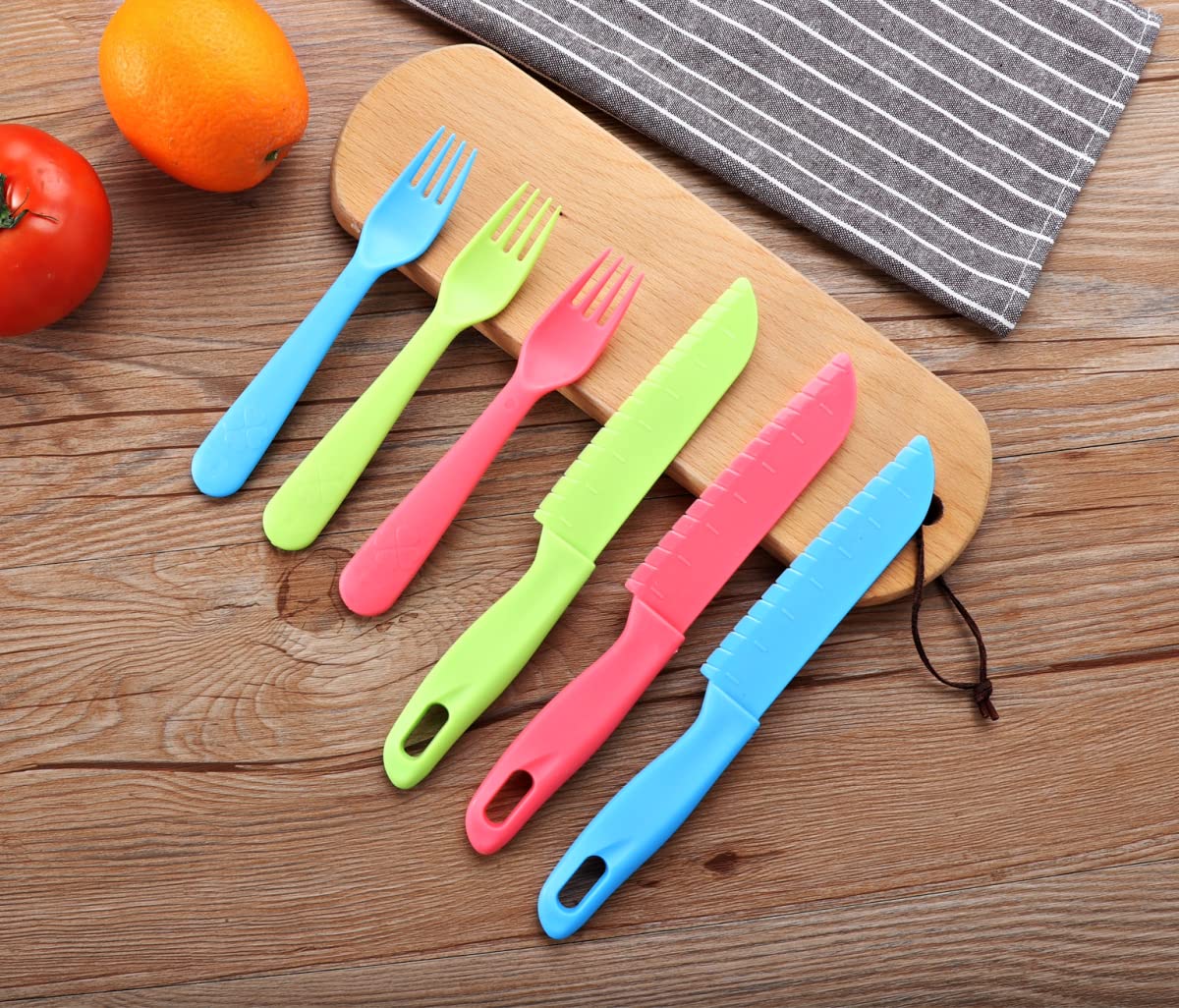 jawbush Lettuce Knife for Kids, 8.7" Plastic Kids Safe Knives Set, Serrated Paring Knife for Cutting Fruits, Bread, Brownies, Veggies and More, Nylon Knives for Nonstick Pans, 3 Pcs