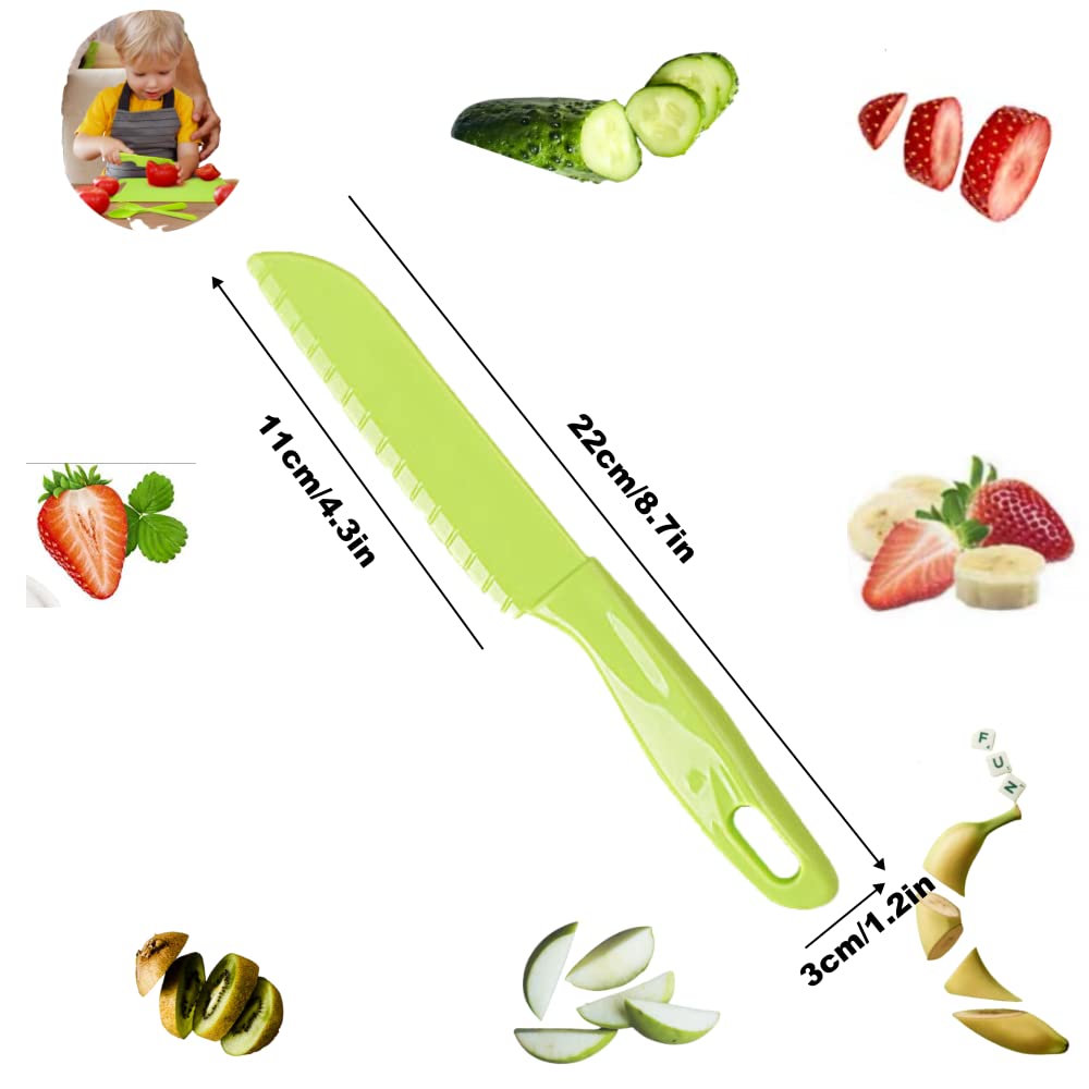 jawbush Lettuce Knife for Kids, 8.7" Plastic Kids Safe Knives Set, Serrated Paring Knife for Cutting Fruits, Bread, Brownies, Veggies and More, Nylon Knives for Nonstick Pans, 3 Pcs