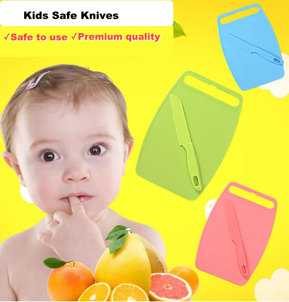 jawbush Lettuce Knife for Kids, 8.7" Plastic Kids Safe Knives Set, Serrated Paring Knife for Cutting Fruits, Bread, Brownies, Veggies and More, Nylon Knives for Nonstick Pans, 3 Pcs