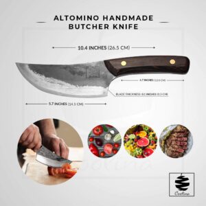 COOLINA Altomino Handmade Butcher Knife, 5.7-in Manganese Steel Blade, Hand-forged Chinese Knife for Meat and Deboning