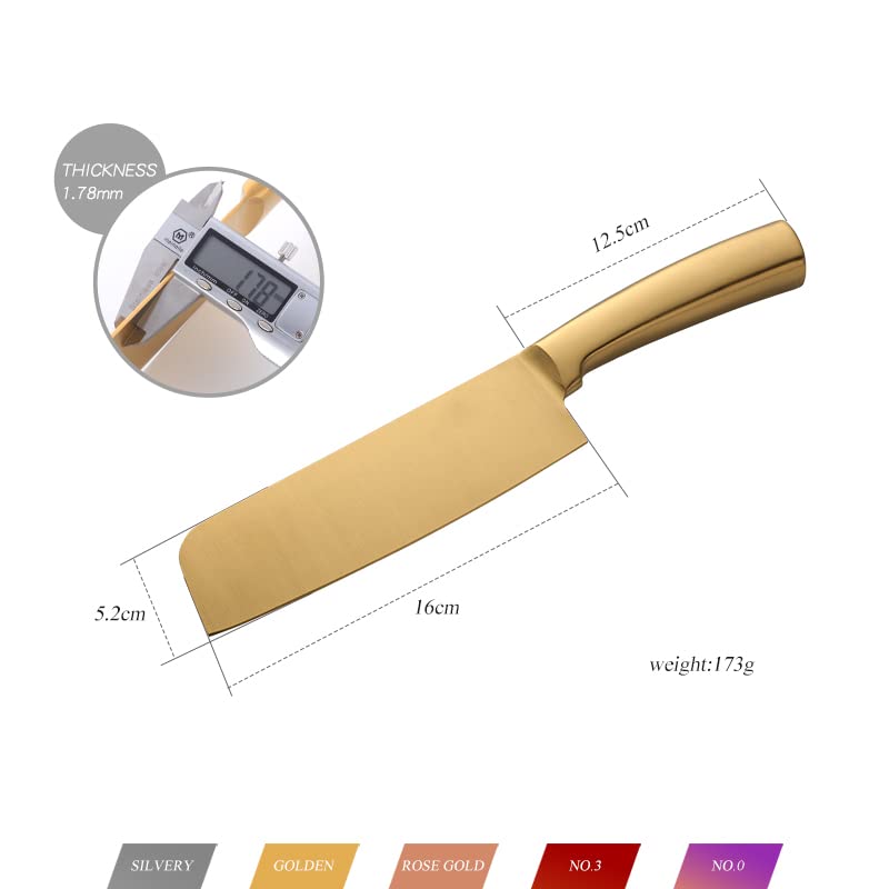 PPONE Meat Cleaver, Stainless Steel Kitchen Knives Professional Chef Knife Sharp Vegetable Fruit Cutter Meat Chopping Slicing Cleaver Kitchen Knife (Color : Gold, Kitchen Knife Size : 1Piece)