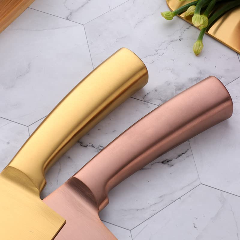 PPONE Meat Cleaver, Stainless Steel Kitchen Knives Professional Chef Knife Sharp Vegetable Fruit Cutter Meat Chopping Slicing Cleaver Kitchen Knife (Color : Gold, Kitchen Knife Size : 1Piece)